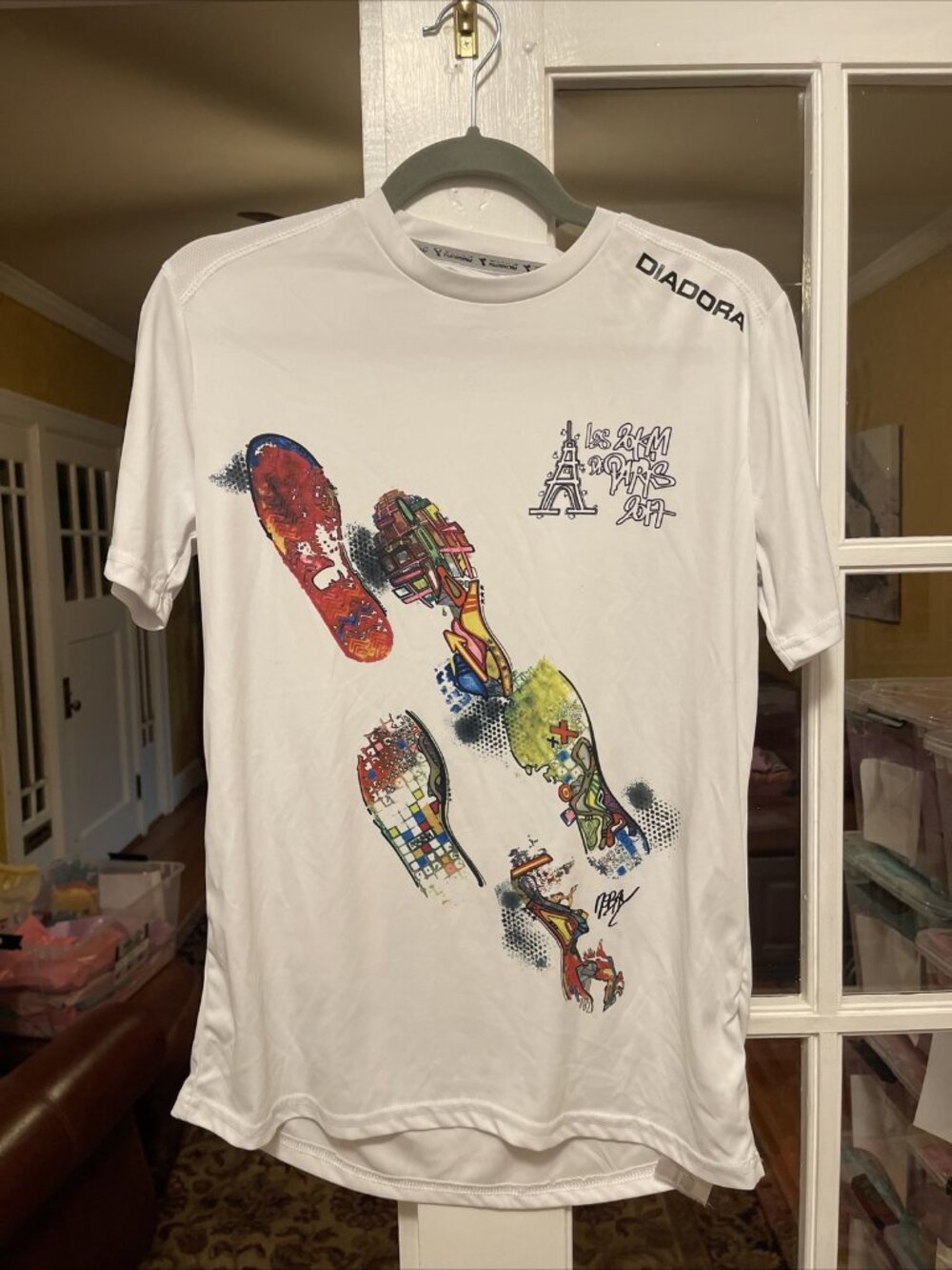 DIADORA Men's MAKE IT BRIGHT White Crew Neck T-Shirt Size XS Paris 2017